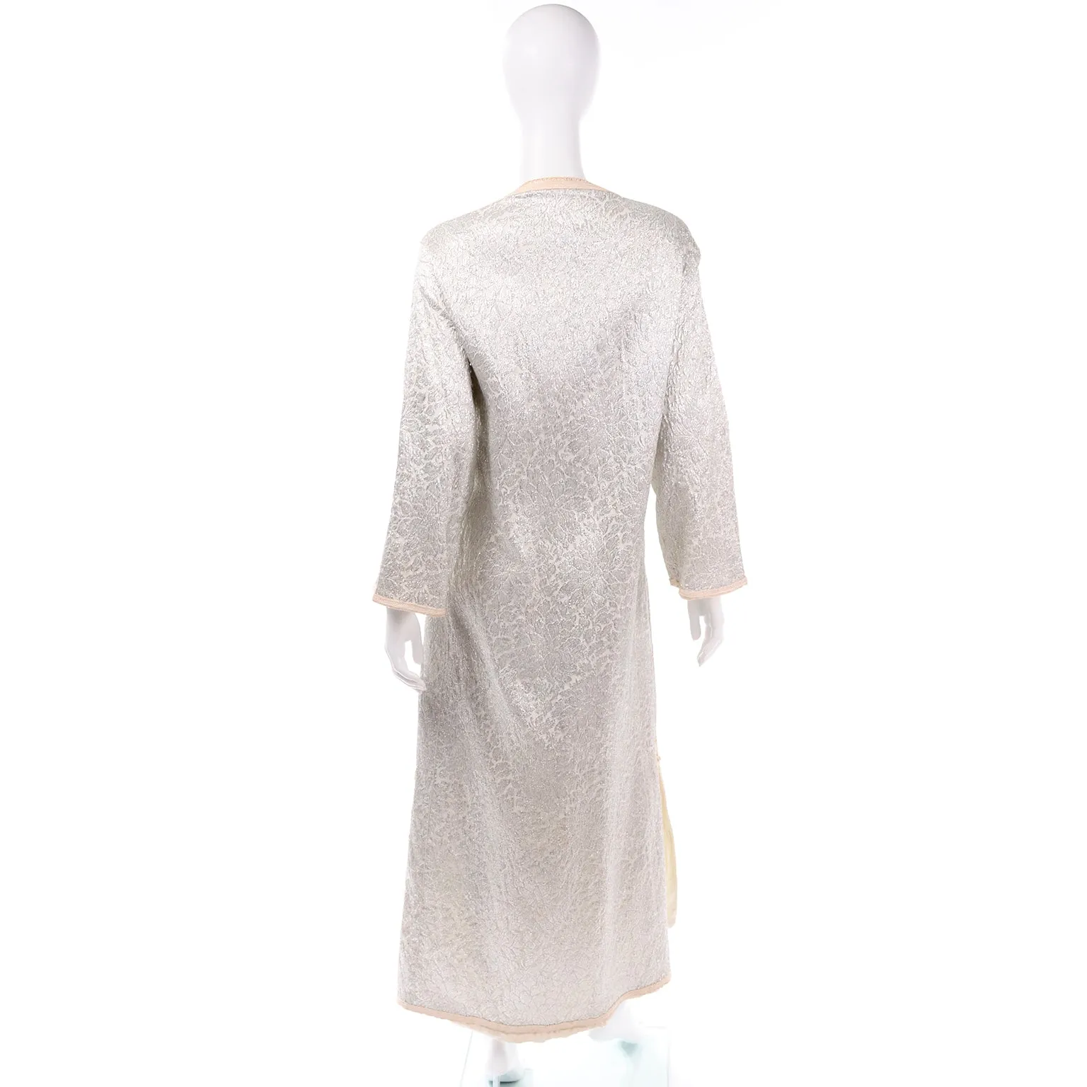 1960s Vintage Moroccan Silver Metallic Long Caftan Maxi Dress