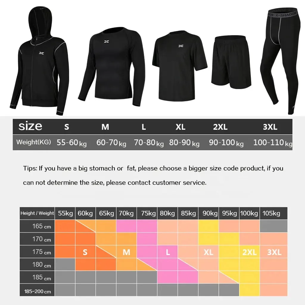 5 Pcs/Set Men&#39;s Tracksuit Gym Fitness Compression Sports Suit Clothes Running Jogging Sport Wear Exercise Workout Tights