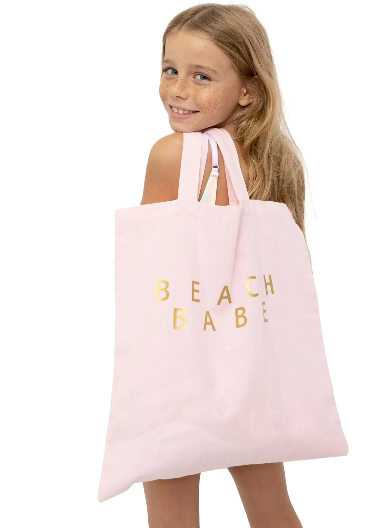 BEACH BABE GOLD AND PINK BEACH BAG