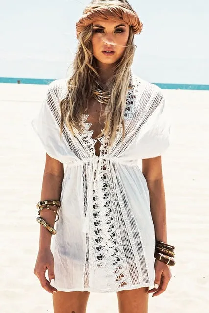 Beach Cover Up White Lace Crochet Dress