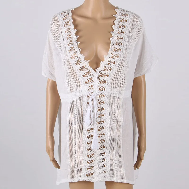 Beach Cover Up White Lace Crochet Dress