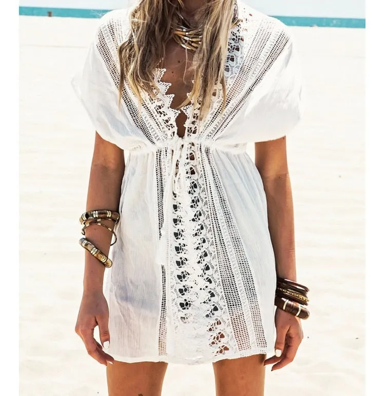 Beach Cover Up White Lace Crochet Dress