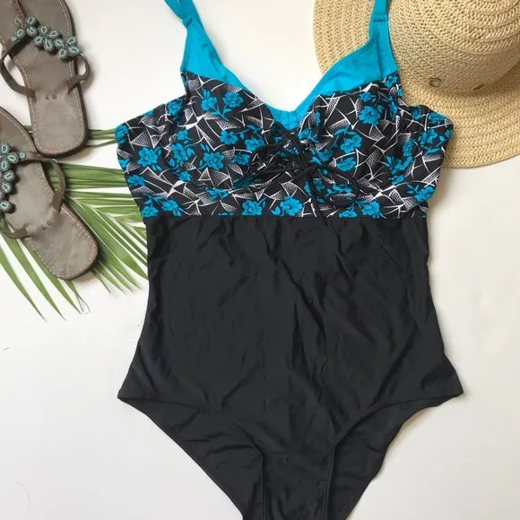 Black blue onepiece swimsuit Bathingsuit swimsuit