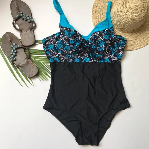 Black blue onepiece swimsuit Bathingsuit swimsuit