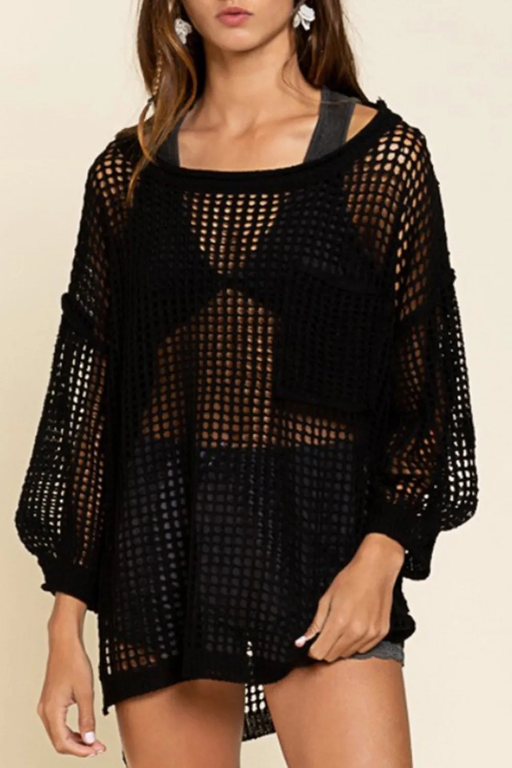 Black Fishnet Hollow-out Beach Cover up