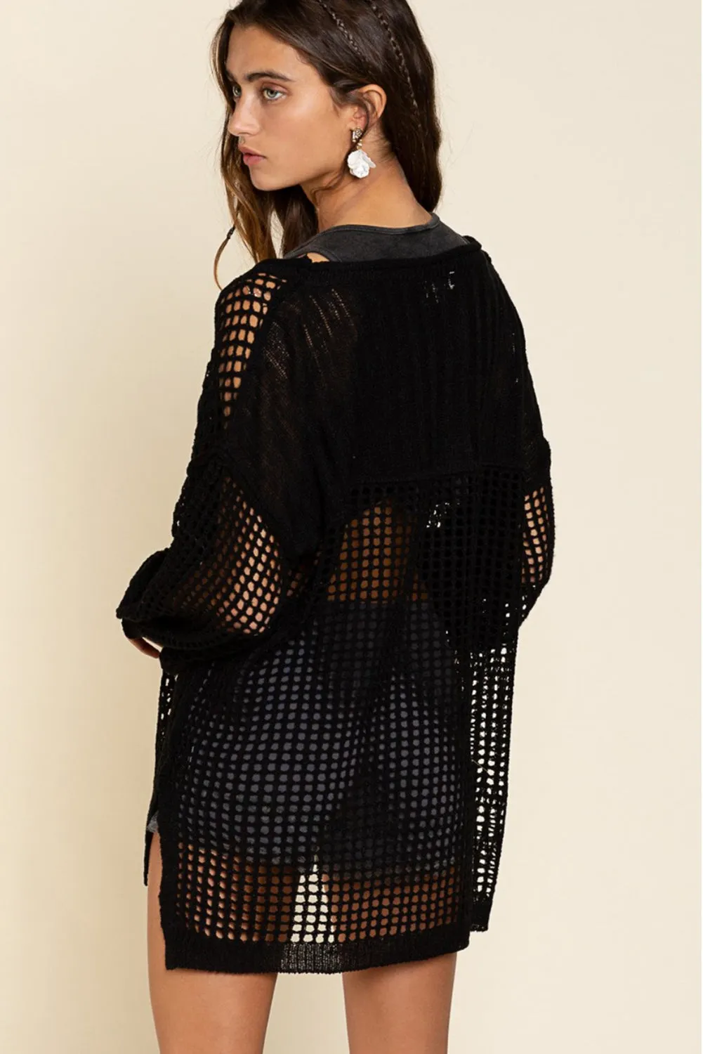 Black Fishnet Hollow-out Beach Cover up