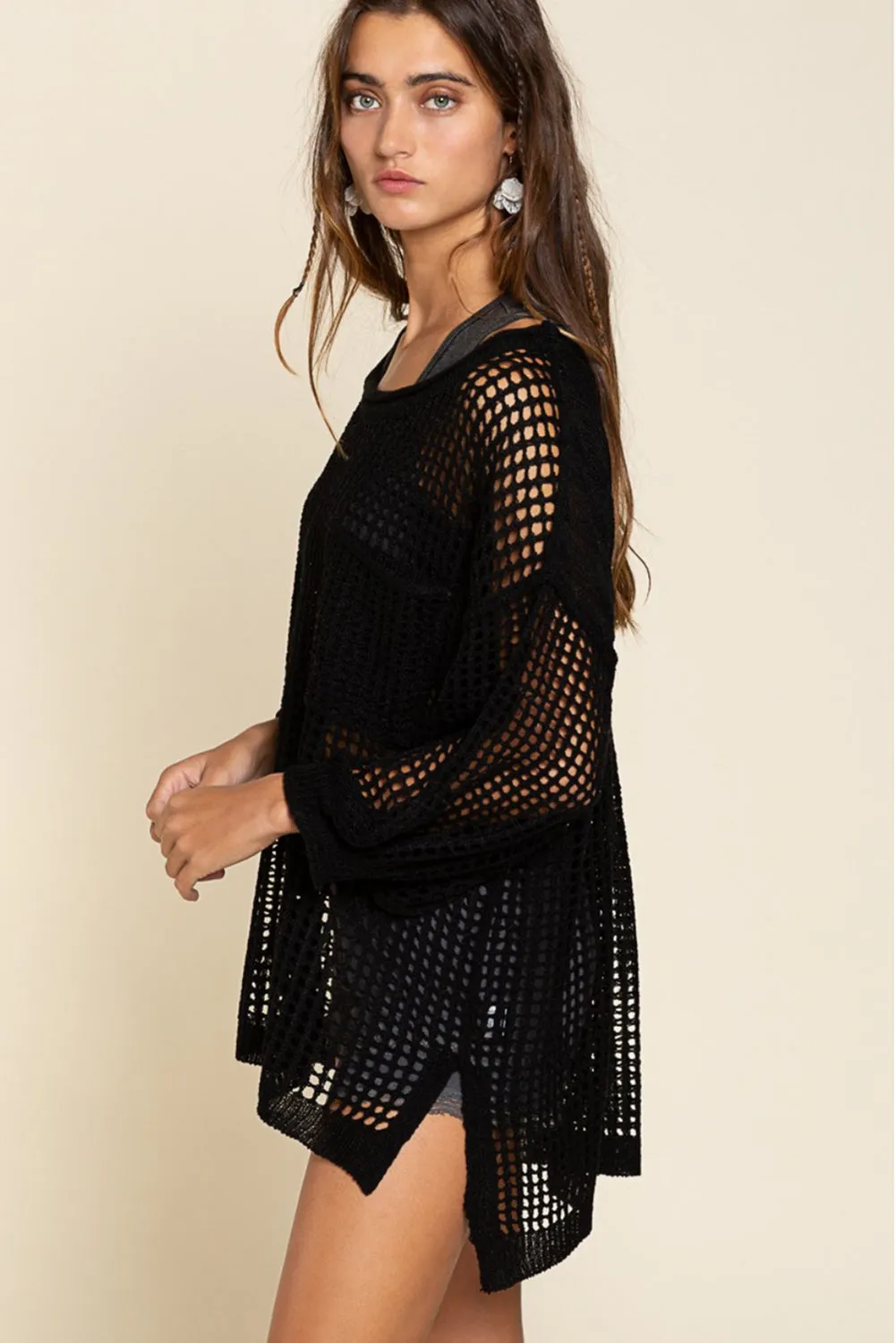 Black Fishnet Hollow-out Beach Cover up