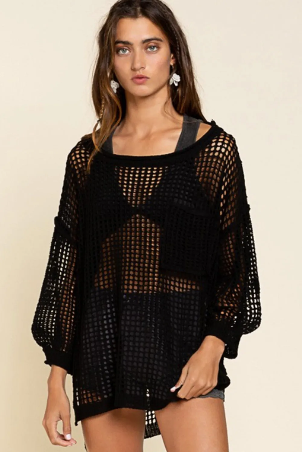 Black Fishnet Hollow-out Beach Cover up