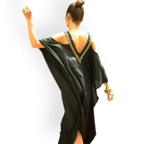 Black Goddess Open Shoulder Long Dress Kaftan