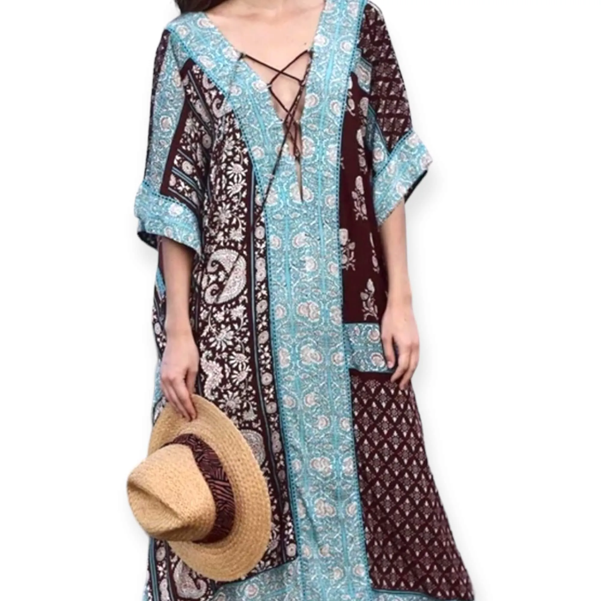 Boho Floral Cotton Maxi Beach Cover Ups