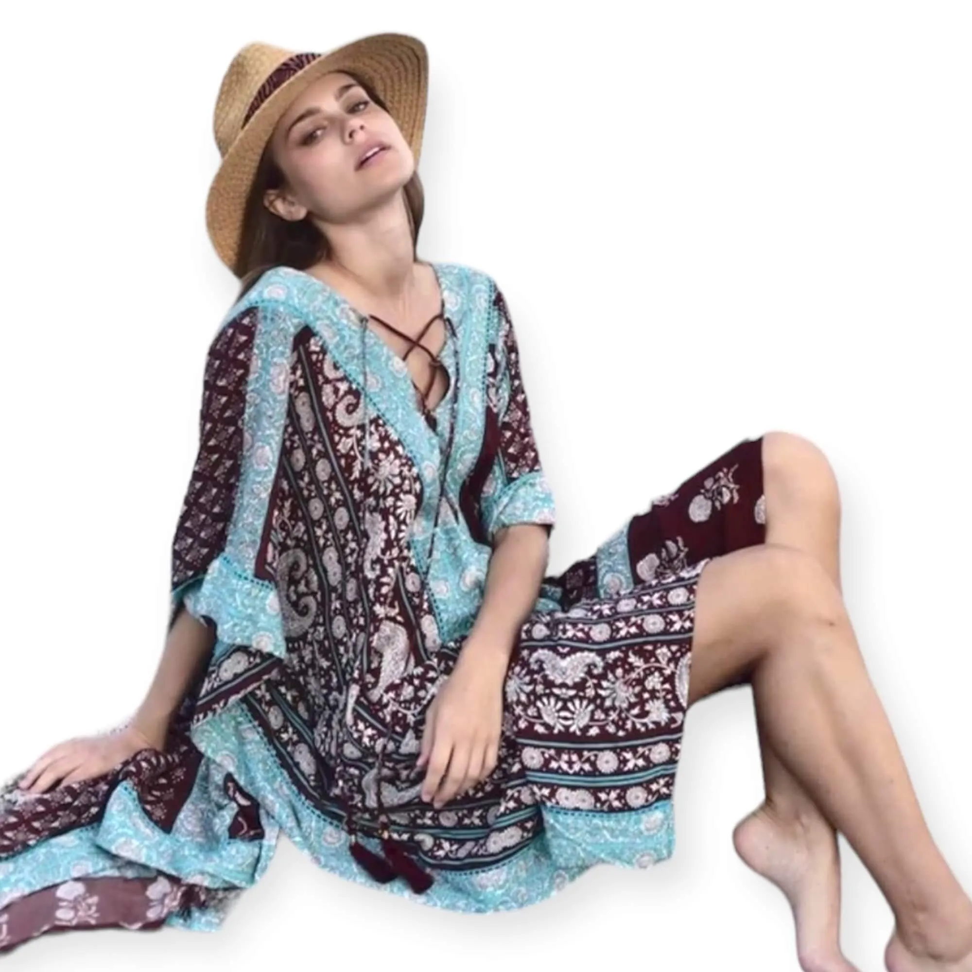 Boho Floral Cotton Maxi Beach Cover Ups