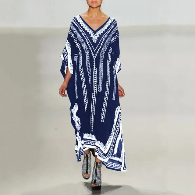 Butterfly Sleeve Printed V-neck Kaftan