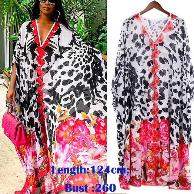 Butterfly Sleeve Printed V-neck Kaftan