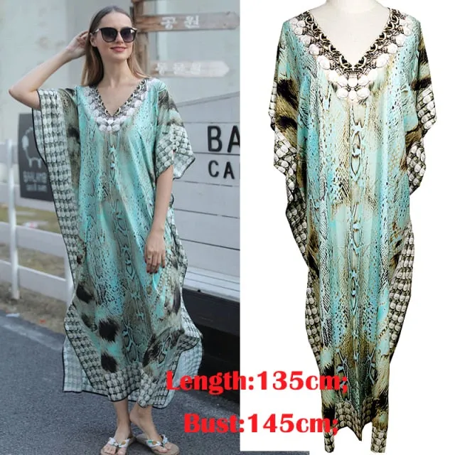 Butterfly Sleeve Printed V-neck Kaftan