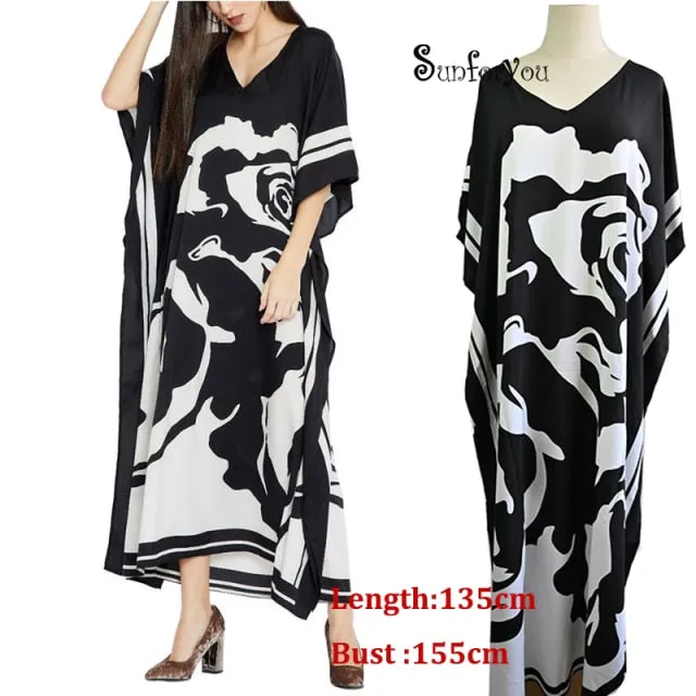 Butterfly Sleeve Printed V-neck Kaftan