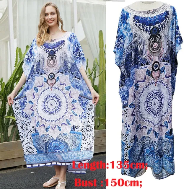 Butterfly Sleeve Printed V-neck Kaftan