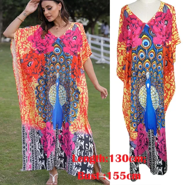 Butterfly Sleeve Printed V-neck Kaftan