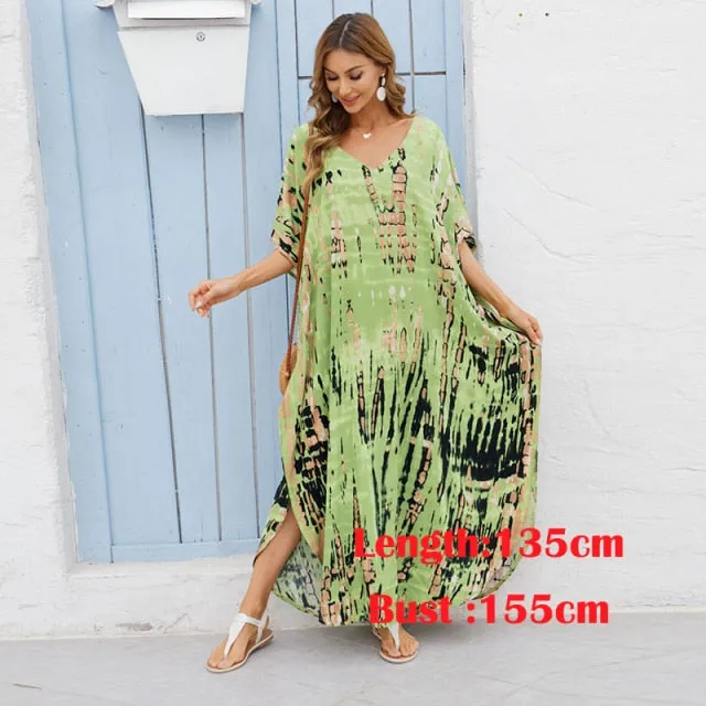 Butterfly Sleeve Printed V-neck Kaftan