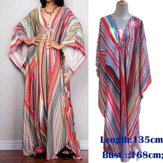 Butterfly Sleeve Printed V-neck Kaftan