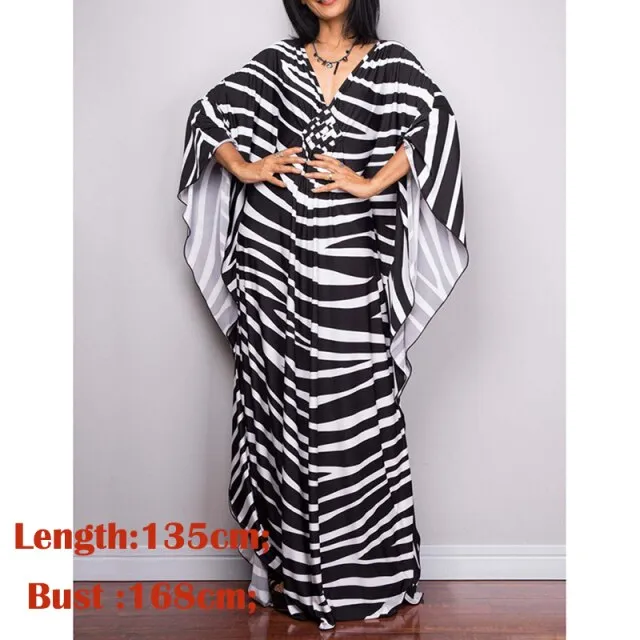 Butterfly Sleeve Printed V-neck Kaftan