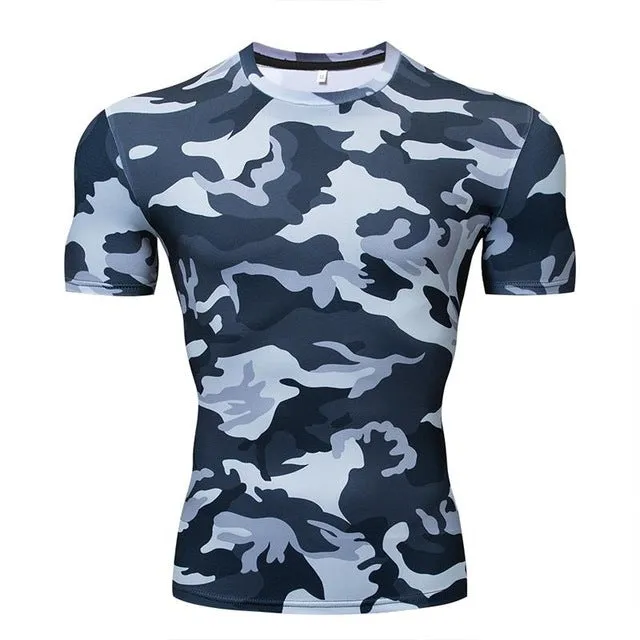 Camouflage Compression shirts Running Tights Men Soccer Training tshirt Sport T shirt Male Gym Jogging fitness shirt Sportswear