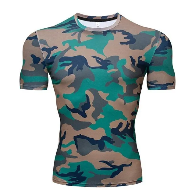 Camouflage Compression shirts Running Tights Men Soccer Training tshirt Sport T shirt Male Gym Jogging fitness shirt Sportswear