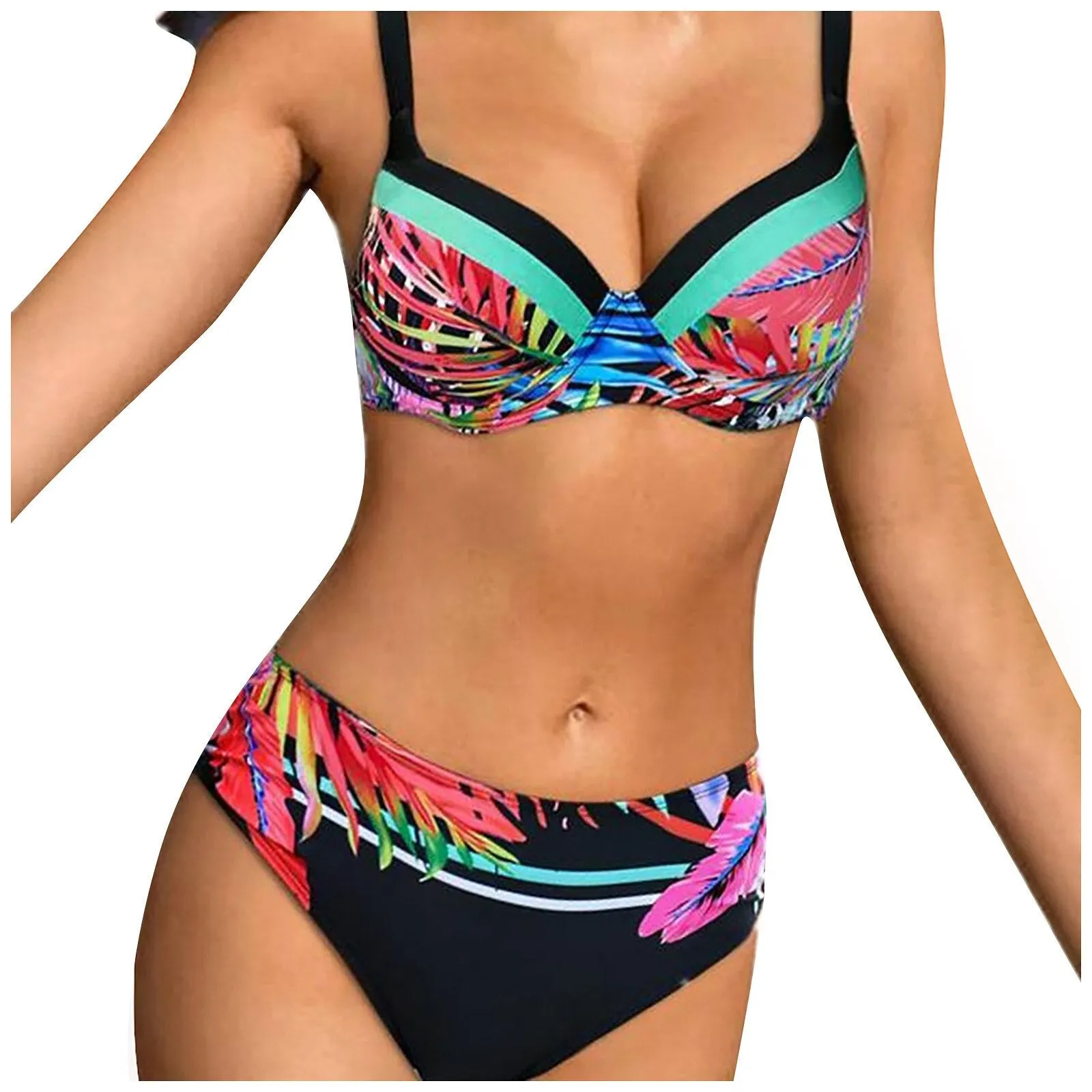 Color Double Strap Tankini Swimwear