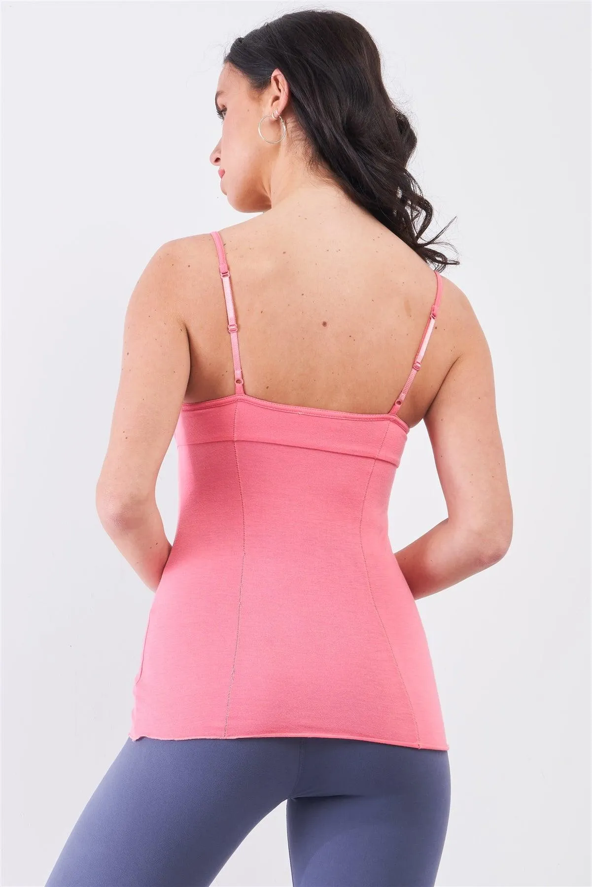 Coral Pink Sleeveless V-Neck Stitching Basic Camisole