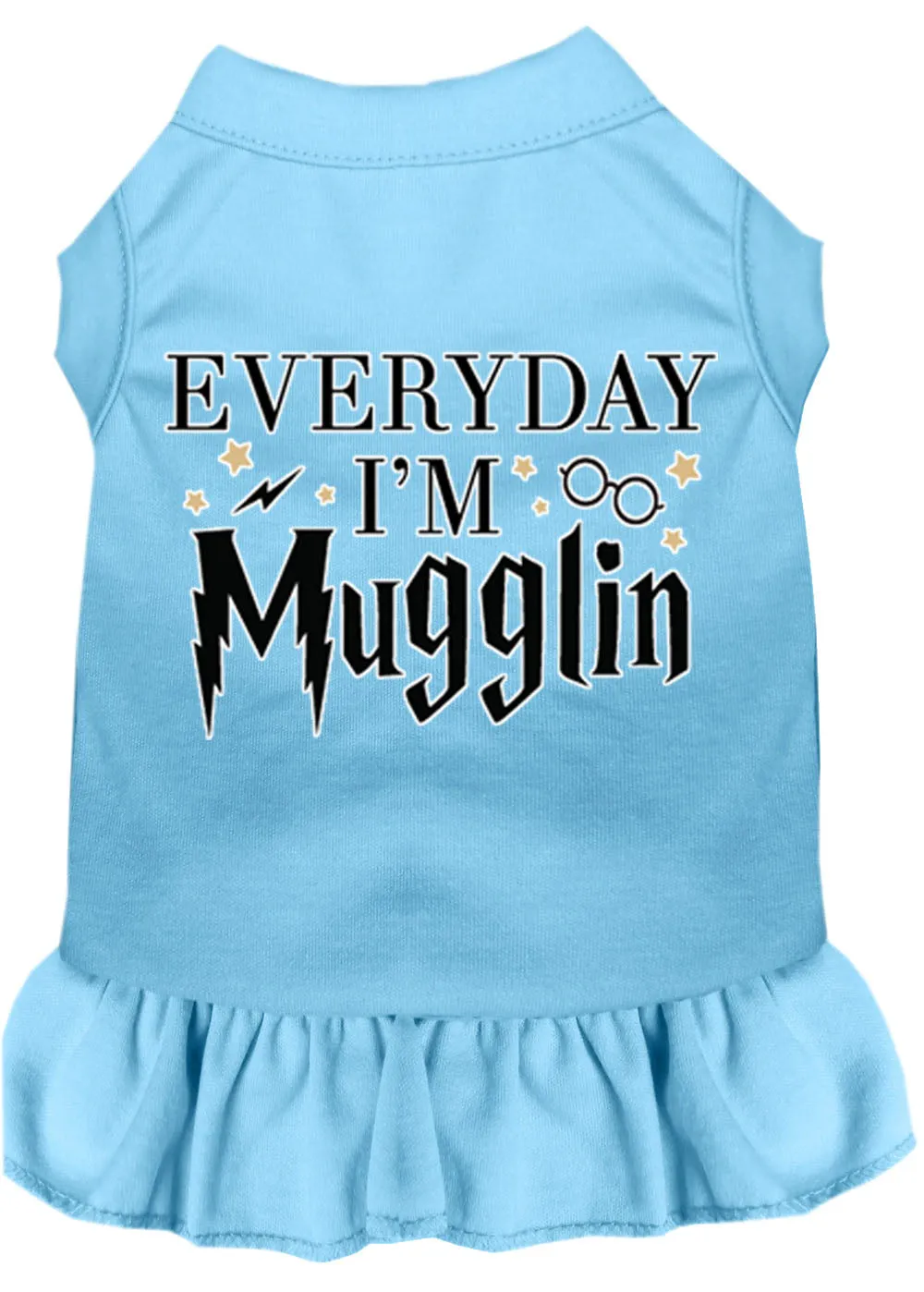 Everyday I'm Mugglin Screen Print Dog Dress Baby Blue Xs (8)