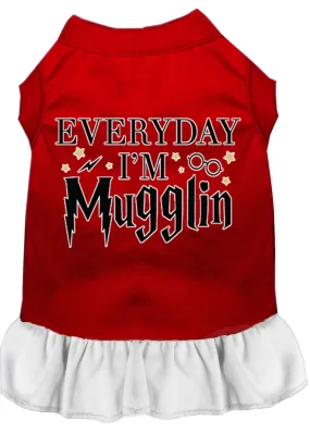 Everyday I'm Mugglin Screen Print Dog Dress Red With White Med (12)