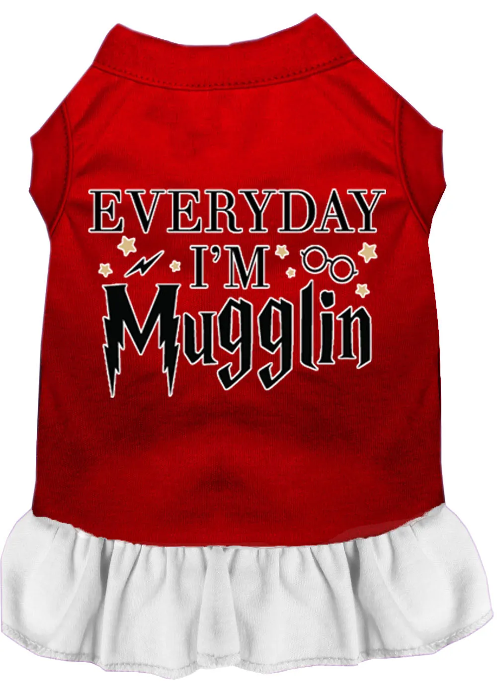 Everyday I'm Mugglin Screen Print Dog Dress Red With White Med (12)