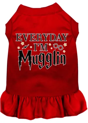 Everyday I'm Mugglin Screen Print Dog Dress Red Xl (16)