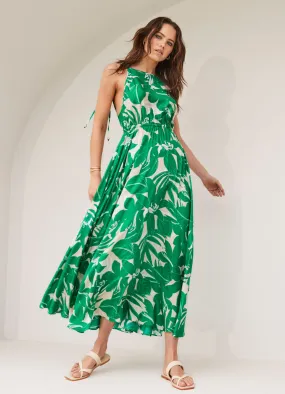 Floreale Backless Maxi Dress - Green