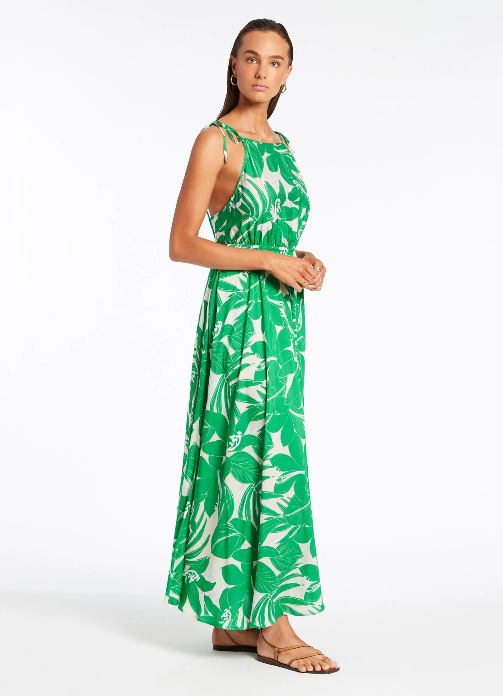 Floreale Backless Maxi Dress - Green