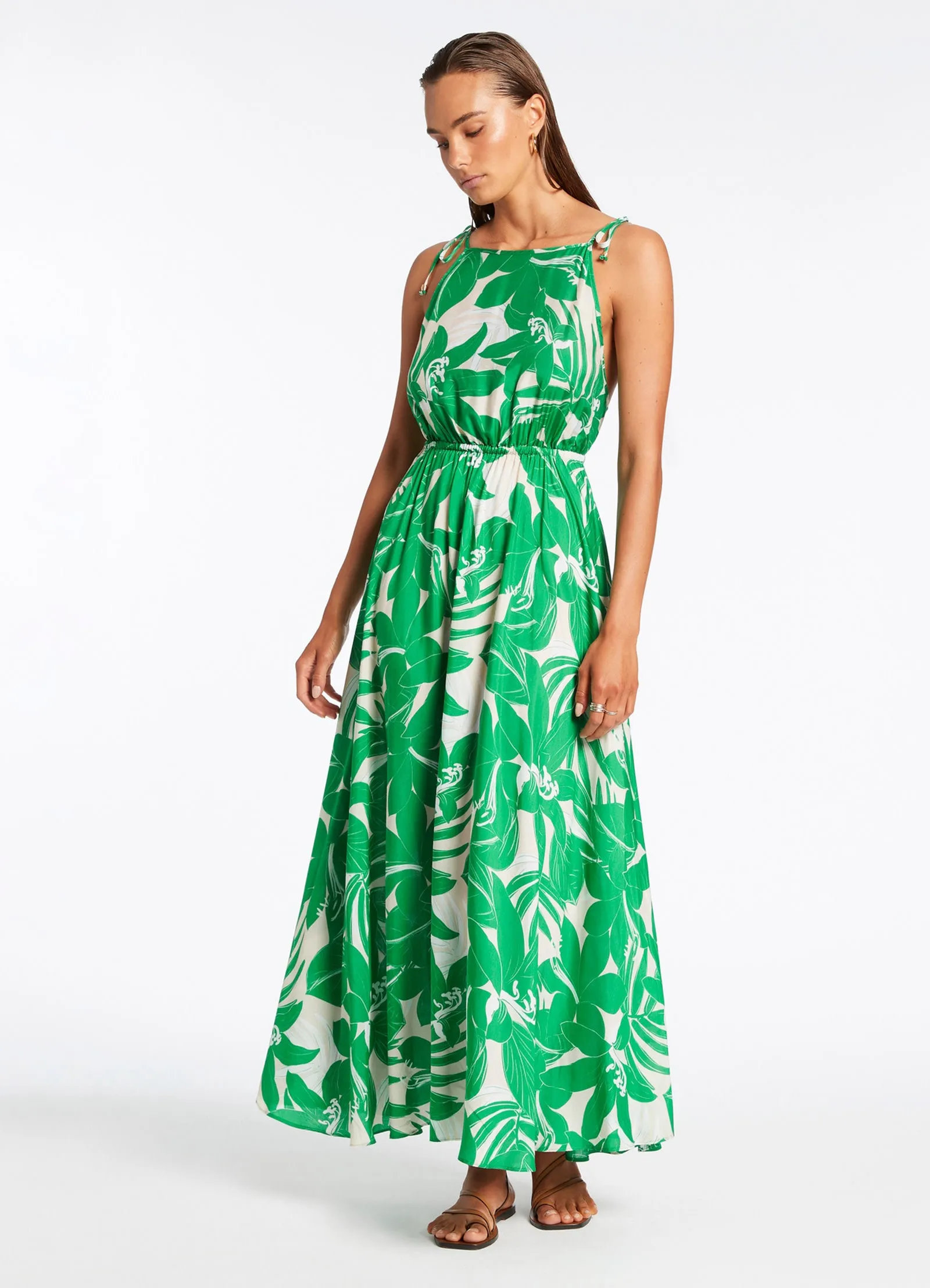 Floreale Backless Maxi Dress - Green