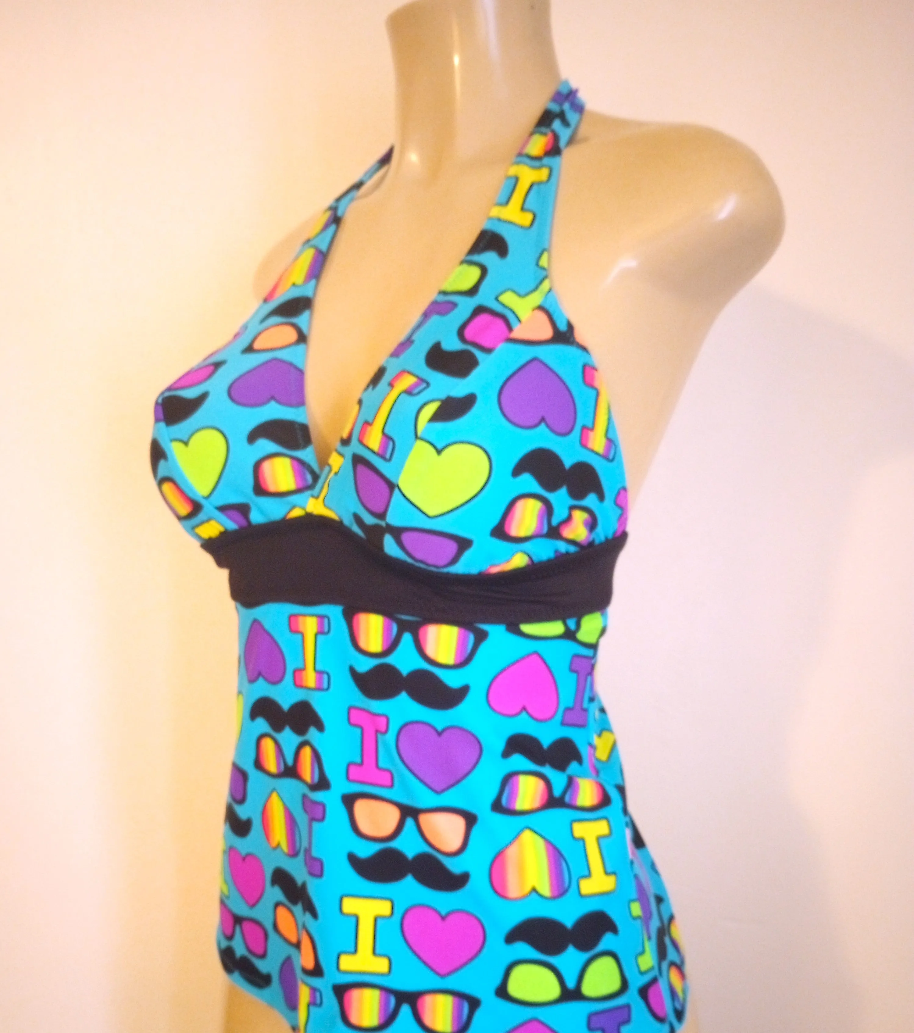 Halter Apron Back Tankini Top Under Rib Band