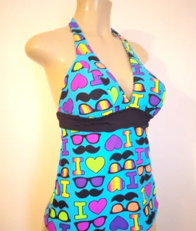 Halter Apron Back Tankini Top Under Rib Band