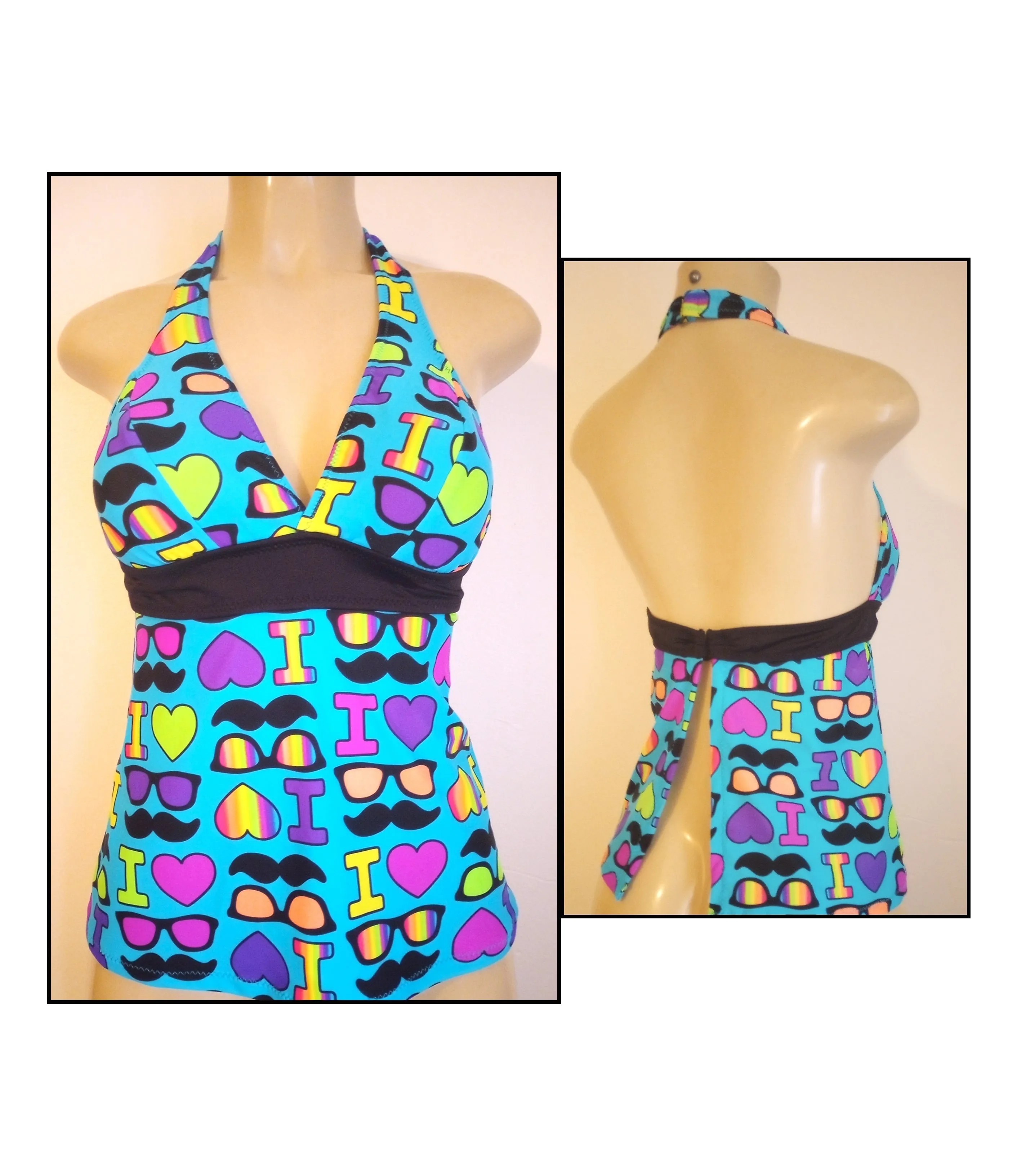 Halter Apron Back Tankini Top Under Rib Band