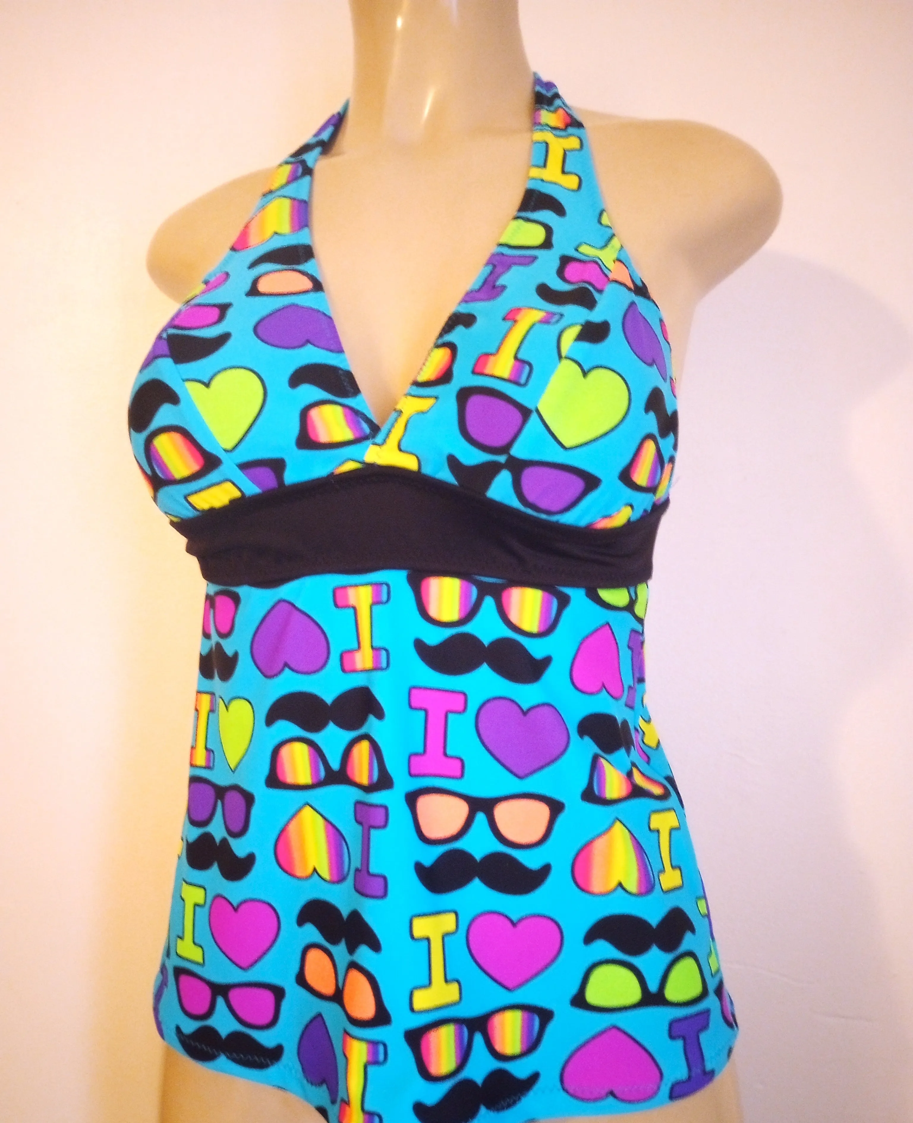 Halter Apron Back Tankini Top Under Rib Band