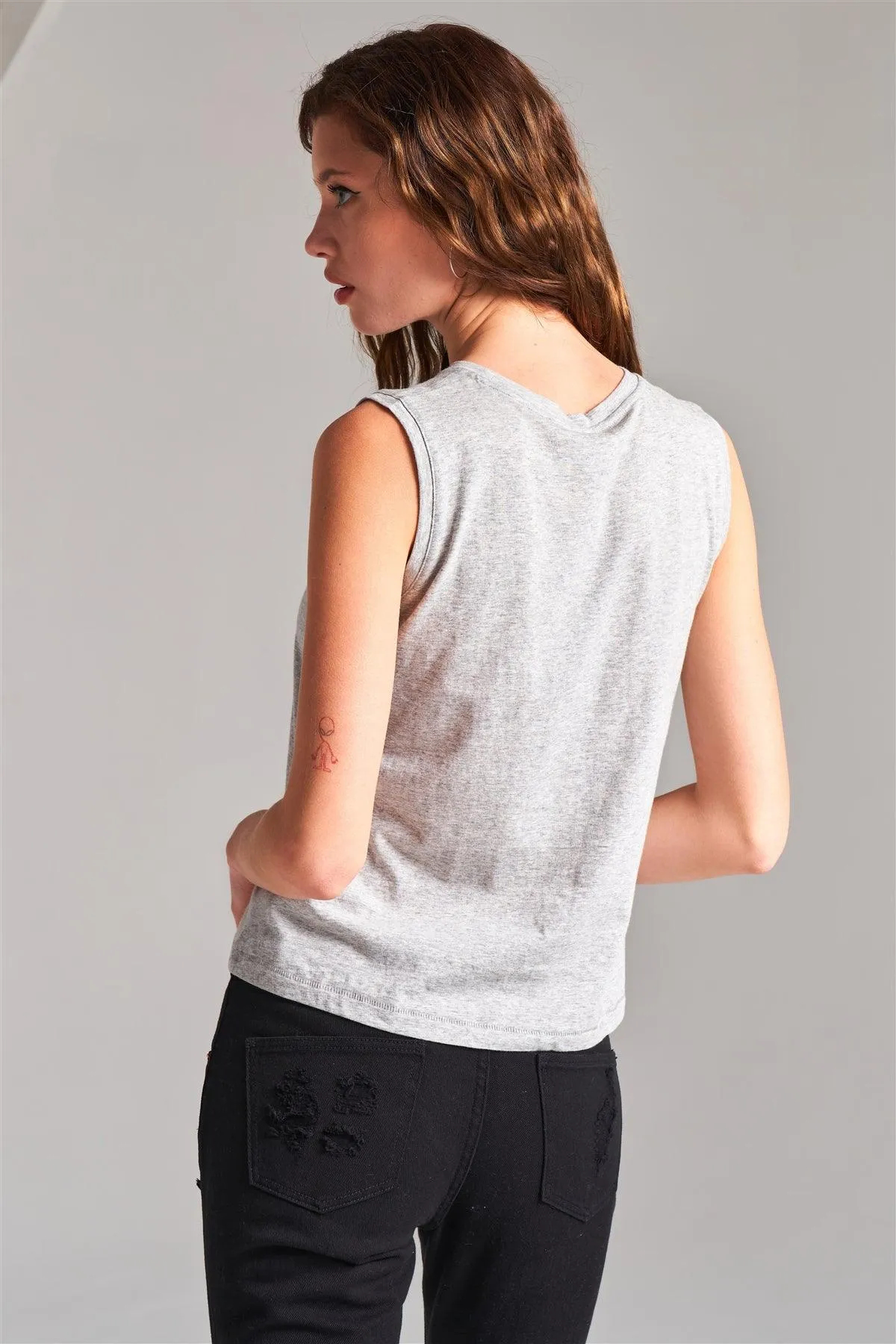 Heather Grey Solid Sleeveless Round Neck Basic Tank Top /2-1-1-2