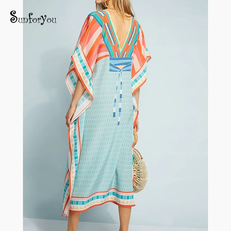 Honeycomb V-back Long Kaftan