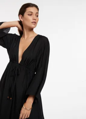 Jetset Maxi Plunge Kaftan - Black