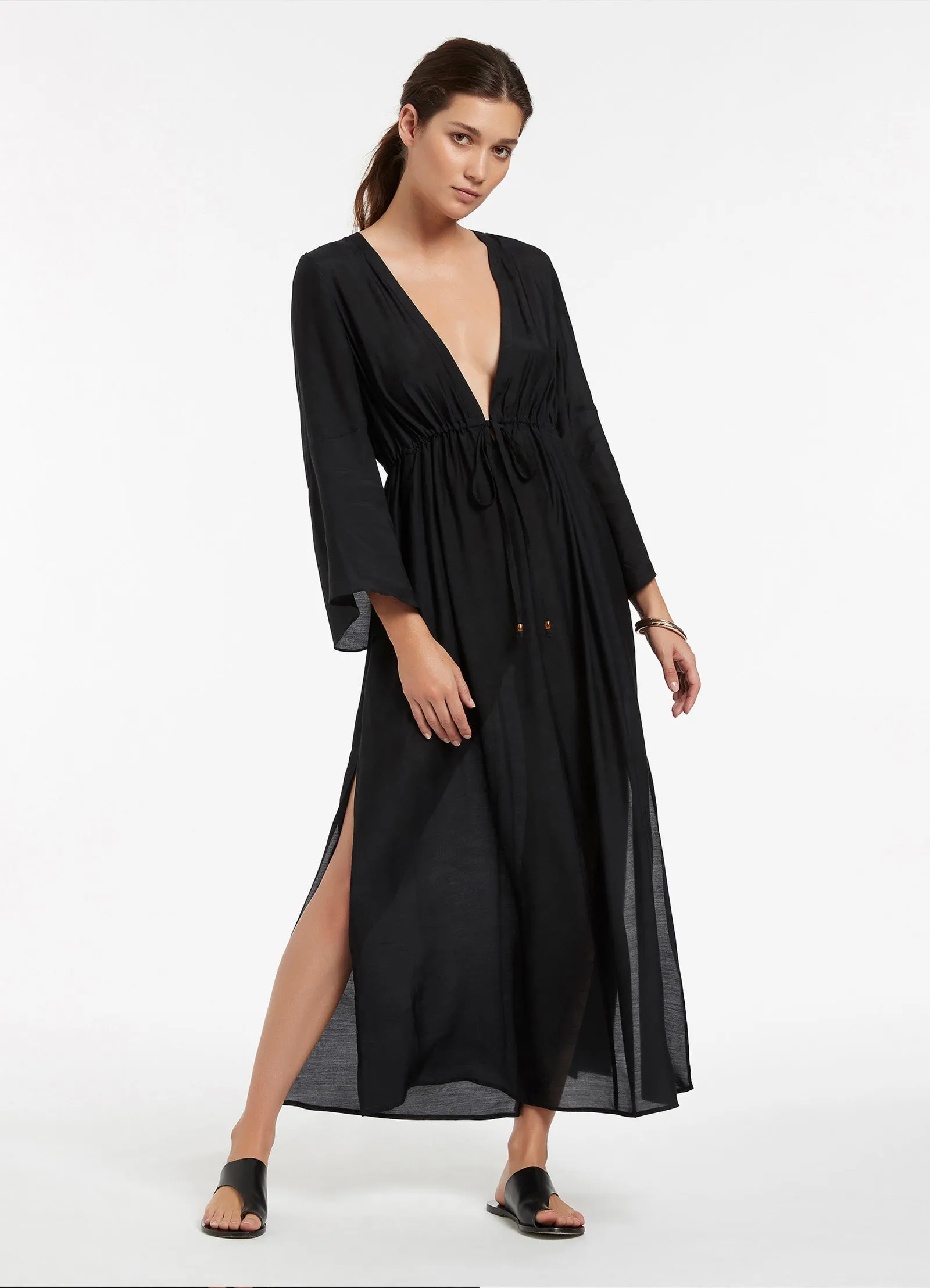 Jetset Maxi Plunge Kaftan - Black