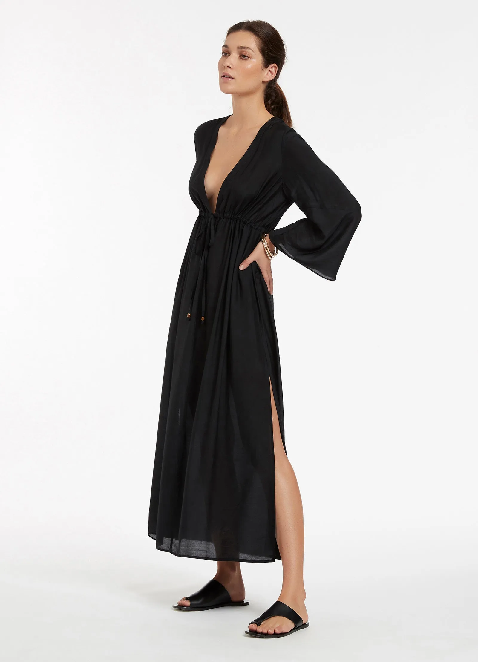 Jetset Maxi Plunge Kaftan - Black