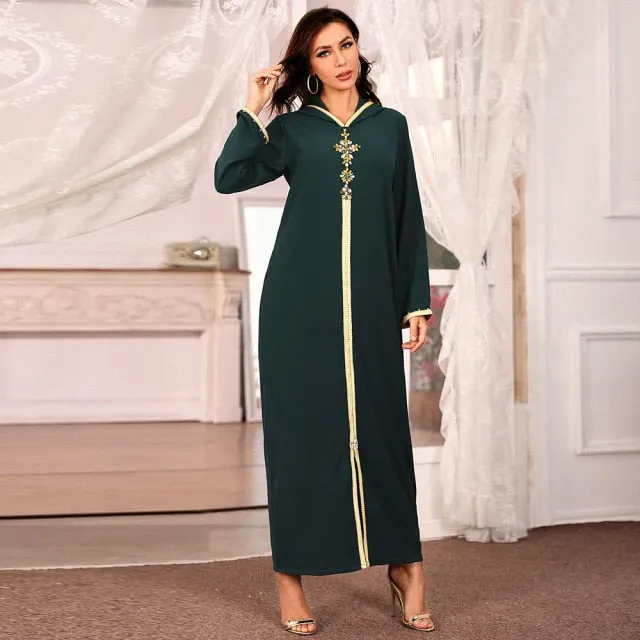 Jewel Trim Long Sleeve Hooded Kaftan