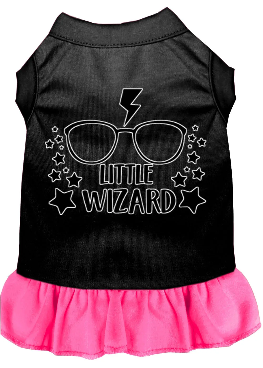 Little Wizard Screen Print Dog Dress Black With Bright Pink Med (12)