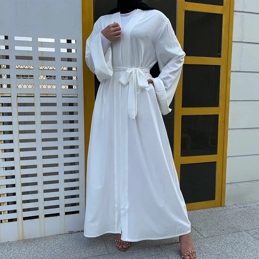 Loose Fit Open Front Tie Waist Kaftan