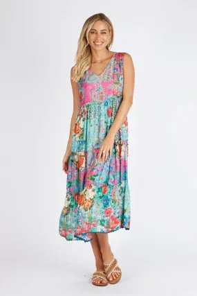 Lula Life Finch Sleeveless Midi Dress Multi