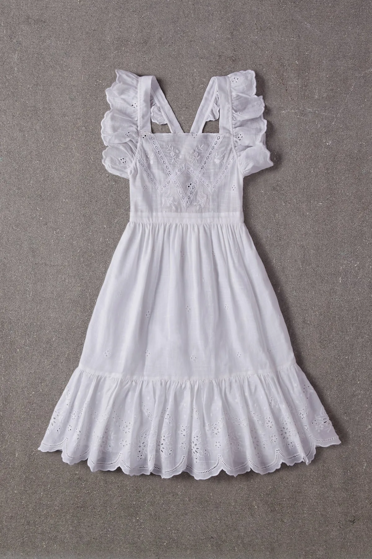 Nellystella Elina Girls Dress - White Cross Stitch