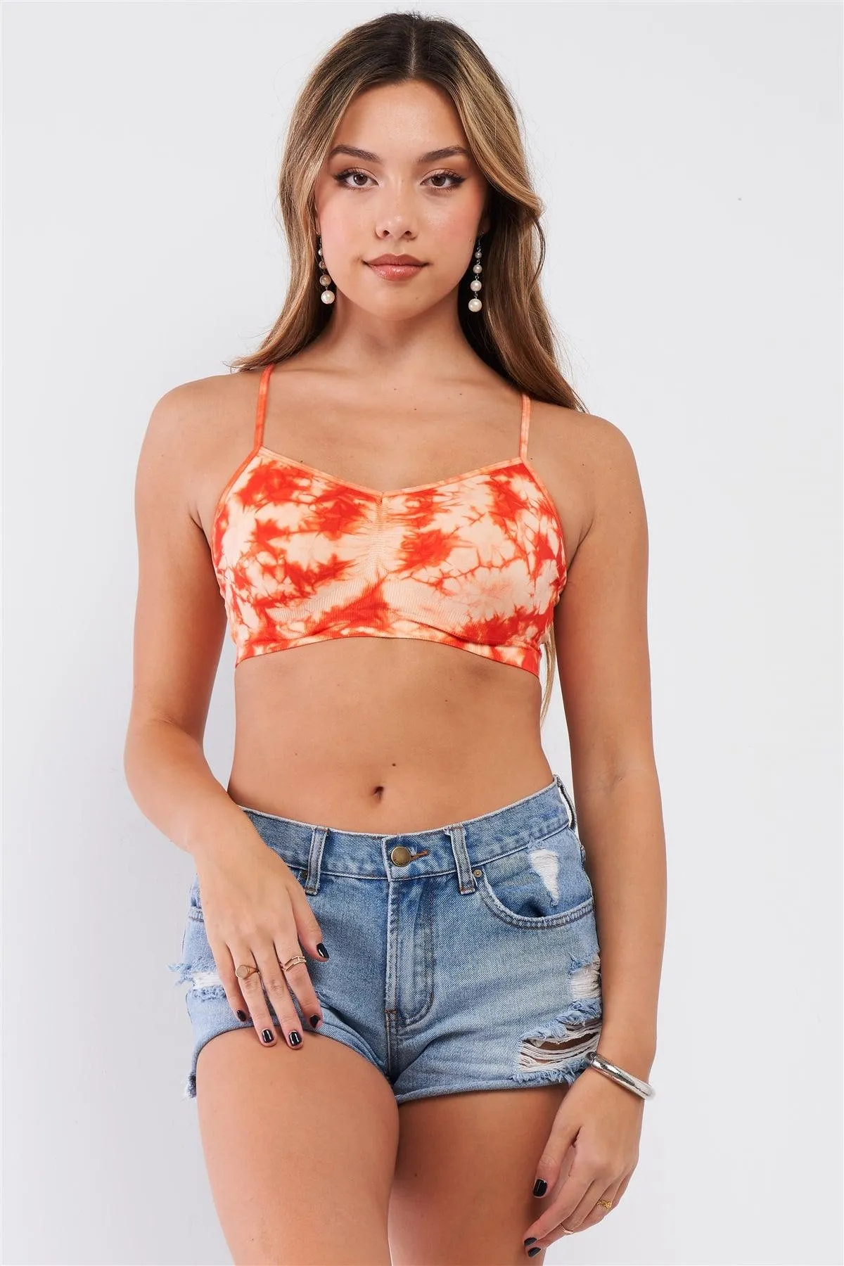 Orange Tie-Dye Sleeveless Sports Bra /2-4